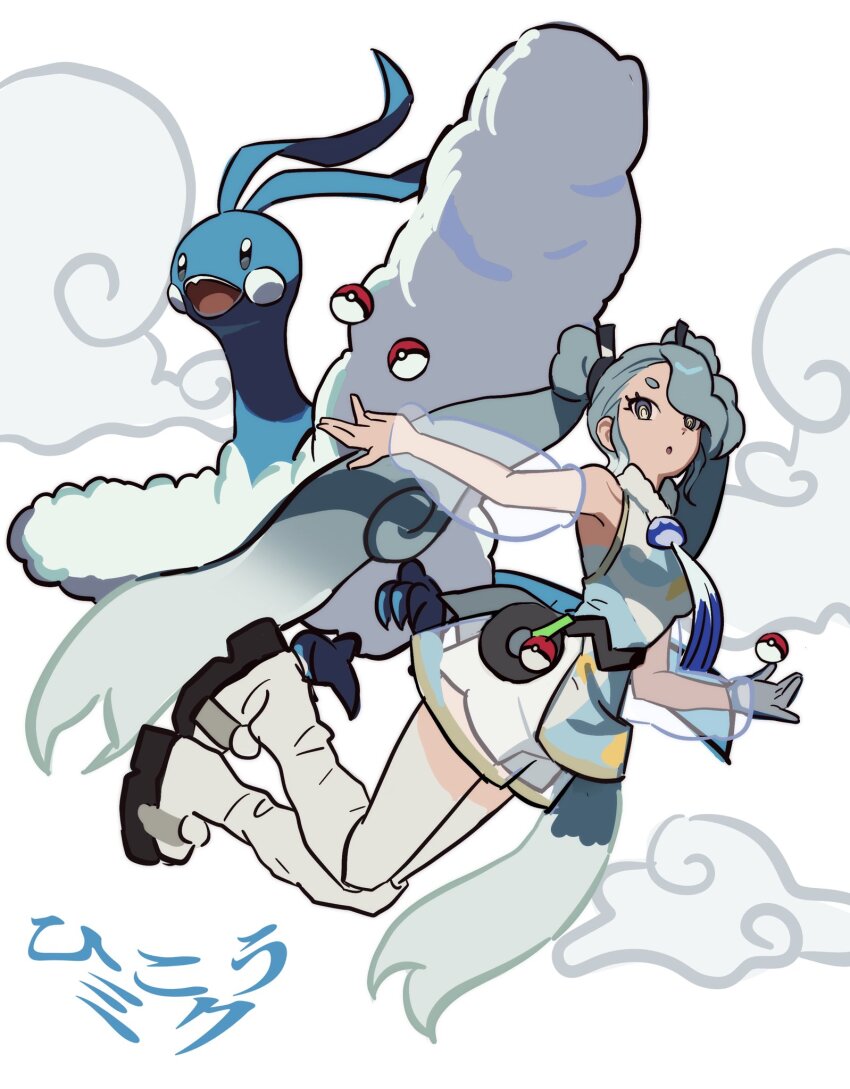 1girl altaria betti_(xx_betti) flying_miku_(project_voltage) gen_3_pokemon hatsune_miku highres nintendo official_alternate_costume pokemon pokemon_(creature) project_voltage simple_background twintails vocaloid white_background