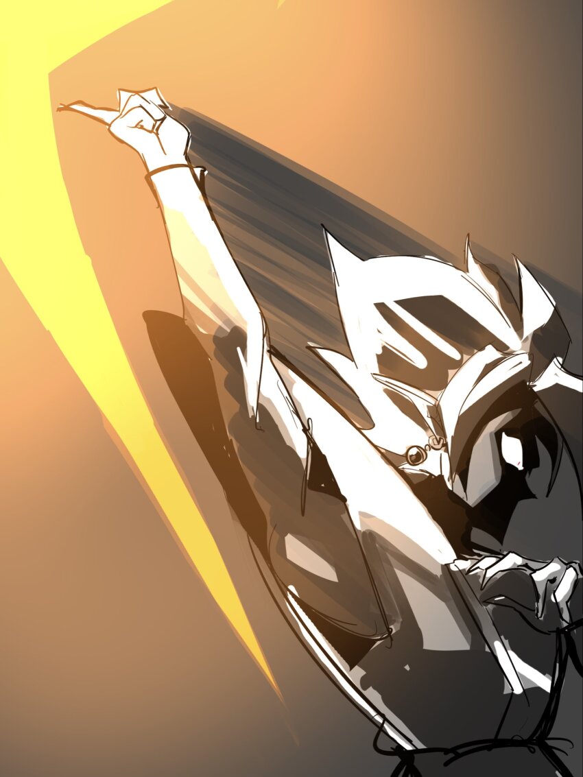 1boy black_bodysuit bodysuit dragon_ball dragon_ball_super earrings from_side fused_zamasu highres imminent_attack jewelry long_sleeves nedwardo pointy_ears potara_earrings sash shaded_face solo spiked_hair