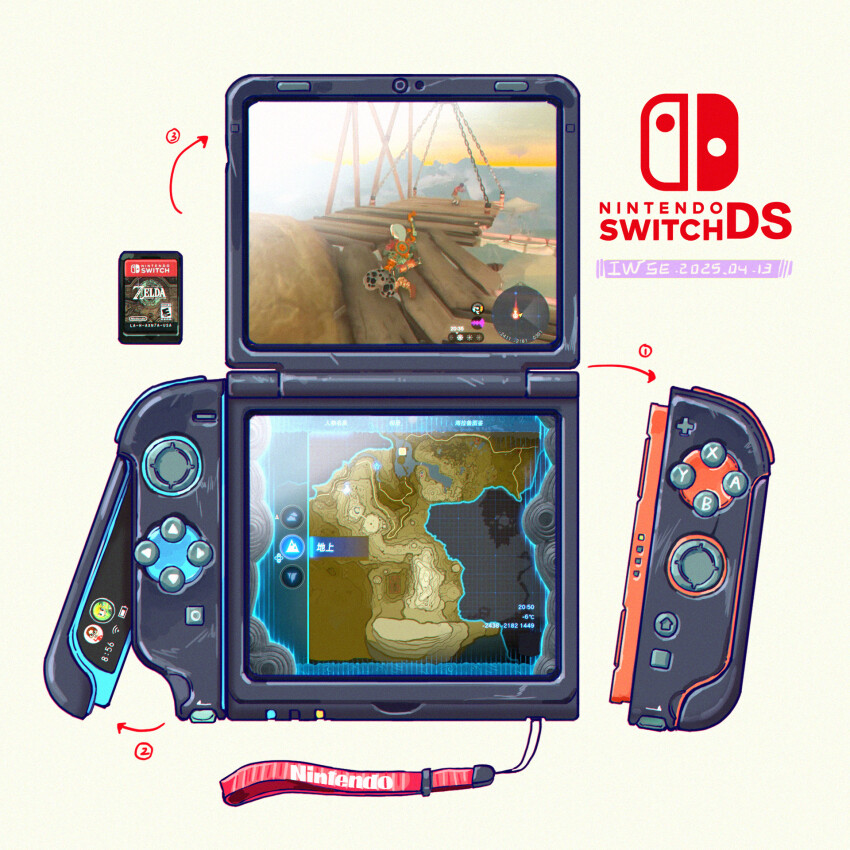 arrow_(symbol) controller dated game_cartridge game_screenshot_inset handheld_game_console handle highres iwse_zhang link nintendo nintendo_ds nintendo_switch object_focus the_legend_of_zelda the_legend_of_zelda:_breath_of_the_wild white_background wrist_straps