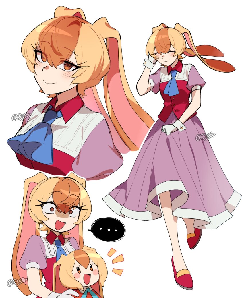 ... 2girls animal_ears blonde_hair blue_neckerchief blush_stickers cio_(ciosui) colored_speech_bubble commentary cream_the_rabbit dress english_commentary furry furry_female gloves hand_on_another&#039;s_shoulder highres humanization mother_and_daughter multicolored_hair multiple_girls multiple_views neckerchief orange_hair partially_shaded_face pink_dress puffy_short_sleeves puffy_sleeves rabbit_ears rabbit_girl short_sleeves smile sonic_(series) speech_bubble spoken_ellipsis twitter_username two-tone_hair vanilla_the_rabbit very_long_ears vest white_gloves wrist_cuffs