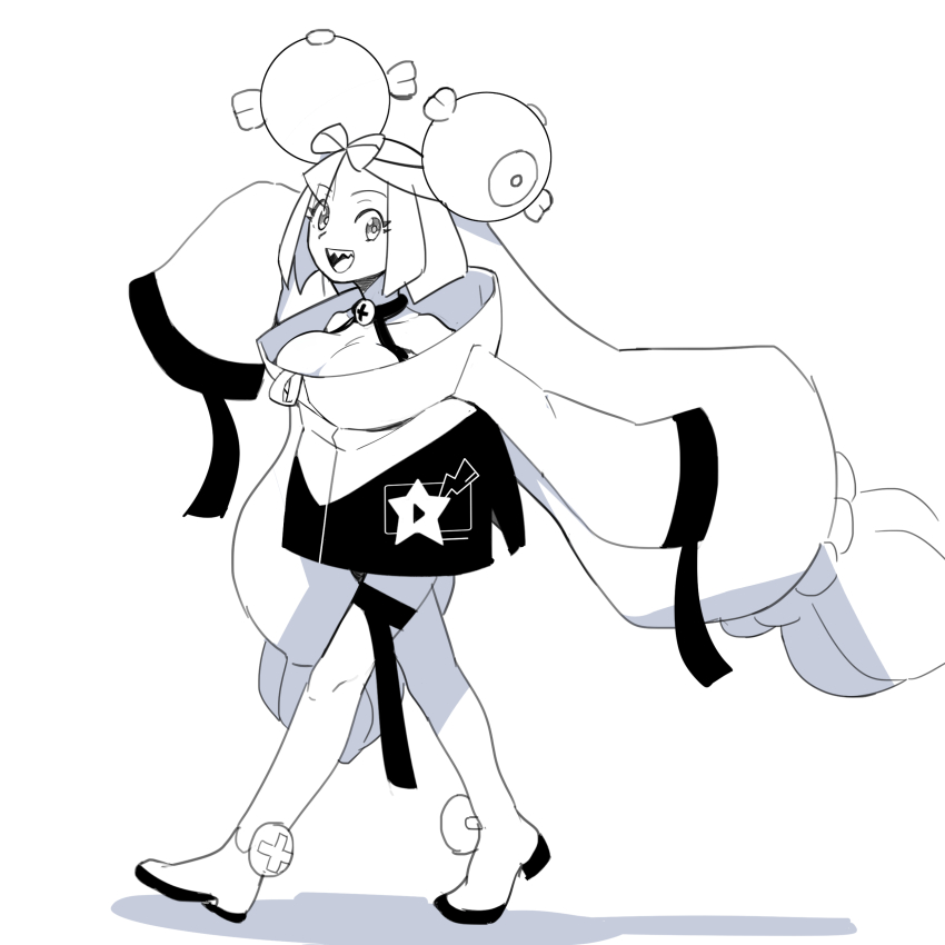 1girl absurdres breasts highres iono_(pokemon) large_breasts monochrome nanina_(nijnan) nintendo pokemon pokemon_sv simple_background sketch solo white_background