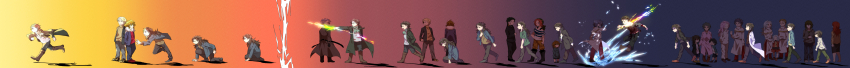 5girls 6+boys absurdres age_progression annie_(saibou_shinkyoku) arms_behind_back atou_haruki bandaged_arm bandaged_hand bandaged_head bandages belt black_belt black_coat black_jacket black_pants black_shirt black_shoes black_socks blonde_hair blue_eyes blue_hair blue_shirt blue_shorts boots brown_belt brown_boots brown_eyes brown_hair brown_shirt brown_sweater capelet child clenched_teeth closed_eyes closed_mouth coat collared_shirt commentary dated_commentary dreyfus_zweig earrings enomoto_george enomoto_kazue enomoto_noa film_grain fur-trimmed_jacket fur_trim glasses gold_trim gradient_background green_coat green_eyes green_pants green_scarf green_shirt grey_jacket grey_sweater hands_in_pockets harada_chie_(saibou_shinkyoku) harada_kazaru harada_minoru hatsutori_hajime high_collar highres hood hood_down hooded_jacket incredibly_absurdres isoi_haruki isoi_rai isoi_reiji isoi_reiji_(rei-kun) jacket jewelry kneeling lab_coat layered_skirt light_blue_hair long_hair long_image long_sleeves medium_hair multicolored_hair multiple_boys multiple_girls one_eye_closed open_belt open_clothes open_coat open_jacket open_mouth open_shirt pants parted_bangs pink_coat pink_hair purple_hair raglan_sleeves red_eyes red_hair red_jacket red_pants ribbed_sweater running saibou_shinkyoku scar scar_on_face scar_on_forehead scarf shaded_face shinonogi shirt shoes short_hair short_sleeves shorts skirt sleeves_rolled_up slippers smile socks spoilers sweater t-shirt teeth theodore_riddle turtleneck turtleneck_sweater two-tone_hair utsugi_noriyuki walking white_capelet white_pants white_shirt white_socks wide_image yellow_pants yellow_shirt yellow_shoes yellow_sweater