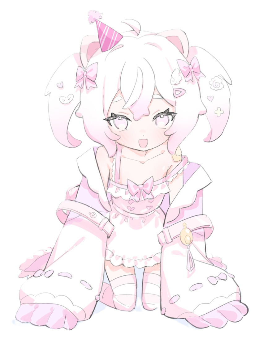 akane_iwawwa animal_ears hair_ornament hairpin hat highres lineart non-web_source original party_hat pig_ears pig_girl pink_eyes pink_hair skirt transparent_background twintails virtual_youtuber