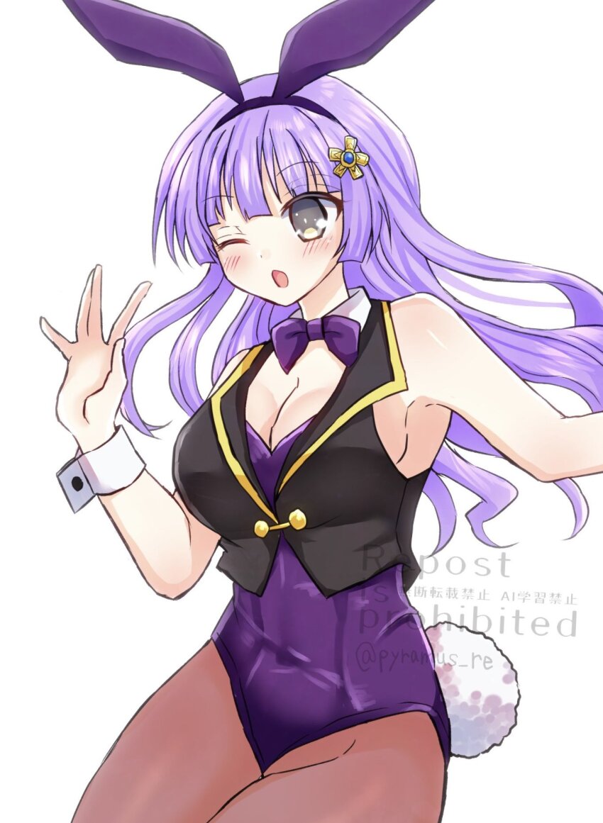 1girl blush breasts cleavage date_a_live grey_eyes grey_hair hair_ornament highres izayoi_miku long_hair rabbit_ears rabbit_tail solo