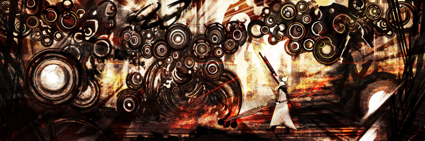 1girl absurdres blonde_hair coat from_side highres holding holding_polearm holding_weapon huge_weapon monster original polearm ponytail riz_kira solo weapon