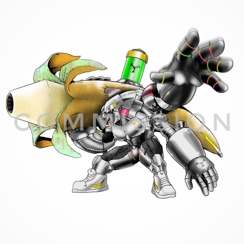 banana cyborg digimon digimon_(creature) food fruit gorilla gorimon highres oridigi original solo weirdomonmaster