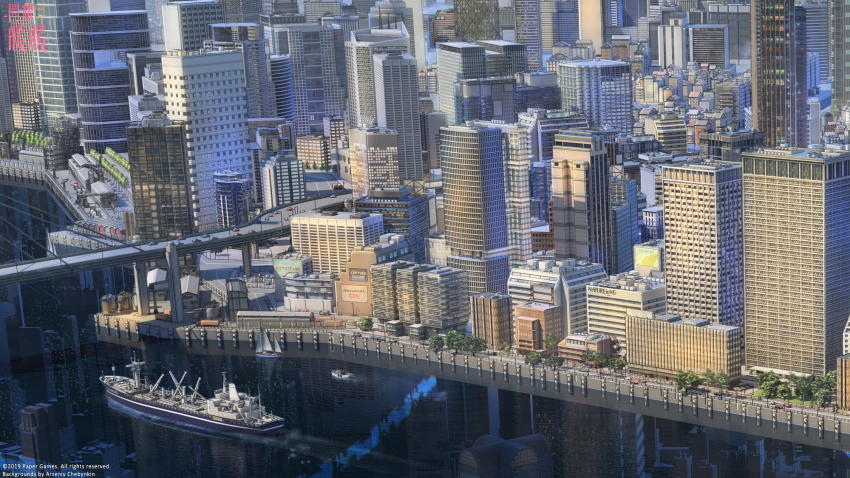 3d arsenixc artist_name boat box_truck bridge building car city cityscape commentary_request copyright_name crane_(machine) highres motor_vehicle nikki_(series) original outdoors partial_commentary road sailboat scenery science_fiction semi_truck shining_nikki shinning_nikki ship skyscraper street tree truck van watercraft watermark