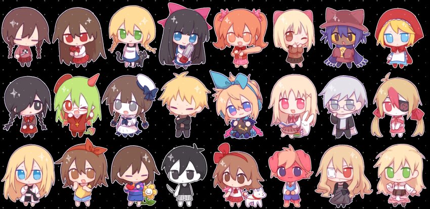 3boys 3others 6+girls ahoge animal animal_bag animal_ear_headwear animal_ears animal_hat ao_oni apron aria&#039;s_story aria_bellamy arms_behind_back ascot aya_drevis back_bow backpack bag barefoot baseball_bat beret black_background black_bag black_bow black_dress black_eyes black_hair black_jacket black_pantyhose black_shirt black_skirt blonde_hair blue_bow blue_dress blue_eyes blue_shirt blue_shorts blue_sweater blunt_bangs blush book book_stack bow bowtie braid bright_pupils brown_corset brown_eyes brown_hair brown_jacket brown_shirt buttons capelet cat cat_hat chainsaw character_request chibi closed_eyes closed_mouth collared_shirt colored_sclera colored_skin copyright_request corset creature creature_on_lap cross cross_necklace crossed_arms dark_skin demon_girl demon_tail demon_wings dog dog_ears dog_tail dress efina expressionless eyepatch fake_animal_ears fanny_pack flower flowey_(undertale) frilled_skirt frills frisk_(undertale) funamusea glasses green_eyes green_hair grey_eyes grey_hair grey_shirt haiiro_teien hair_between_eyes hair_bow hair_ornament hair_over_one_eye hair_ribbon hat hat_bow heart highres higyaku_no_noel hiroshi_(ao_oni) holding holding_baseball_bat holding_book holding_chainsaw holding_flower holding_heart holding_knife holding_leash hood hooded_capelet horns ib_(ib) ib_(kouri) jacket jewelry jitome kanzaki_shiori kirisame_ga_furu_mori knife kurai_yonaka leash lieat light_bulb long_hair long_sleeves low_twintails mad_father madotsuki majo_no_ie medical_eyepatch misao mogeko_castle multicolored_hair multiple_boys multiple_girls multiple_others narukami_aki_(female) necklace niko_(oneshot) noel_cerquetti olive_(purrfect_apawcalypse) omori omori_(omori) one_eye_closed oneshot_(game) oounabara_to_wadanohara open_clothes open_jacket open_mouth orange_eyes orange_hair orange_shirt outline pantyhose patterned_background pink_bag pink_eyes pink_skirt pleated_skirt print_sweater purple_eyes purple_hair purple_scarf purple_sweater purrfect_apawcalypse rabbit rabbit_bag rachel_gardner red_ascot red_bow red_bowtie red_capelet red_dress red_eyes red_flower red_footwear red_hair red_hat red_jacket red_ribbon red_skin red_skirt red_sweater ribbon sailor_hat satsuriku_no_tenshi scarf school_uniform serafuku shirt short_hair shorts sidelocks single_horn skirt sleeves_past_fingers sleeves_past_wrists smile sparkle striped_clothes striped_shirt striped_sweater sweater tail triangle_mouth tsz_ju2mao1 twin_braids twintails undertale very_long_hair viola_(majo_no_ie) wadanohara white_apron white_hat white_outline white_pupils white_scarf white_serafuku white_shirt white_shorts white_skin wings x_hair_ornament yellow_sclera yellow_shirt yosafire_(funamusea) yume_nikki
