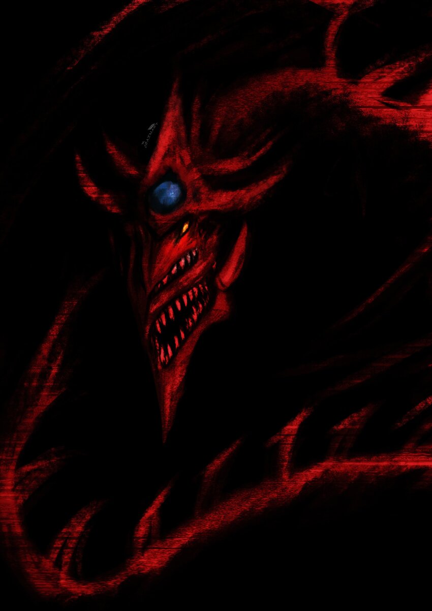 absurdres black_background commentary crain1art dragon english_commentary extra_mouth forehead_jewel highres no_humans open_mouth osiris_the_sky_dragon sharp_teeth spines teeth yellow_eyes yu-gi-oh!