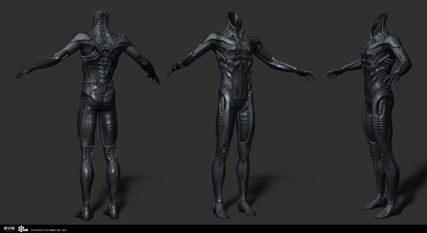 3d armor autodesk_3ds_max_(medium) bodysuit bokaja_(jakob_falkenberg) commentary company_logo company_name copyright_logo copyright_name dated drifters_(eve_online) eve_online full_body grey_background greyscale highres logo monochrome multiple_views no_humans official_art realistic science_fiction simple_background zbrush_(medium)