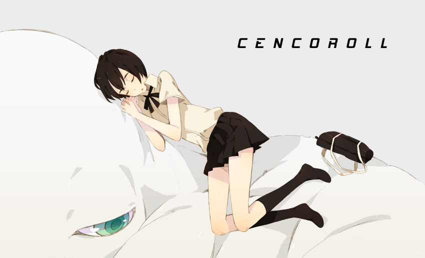 bad_id bad_pixiv_id bag black_hair cenco cencoroll highres kuko monster school_uniform short_hair socks yuki_(cencoroll)