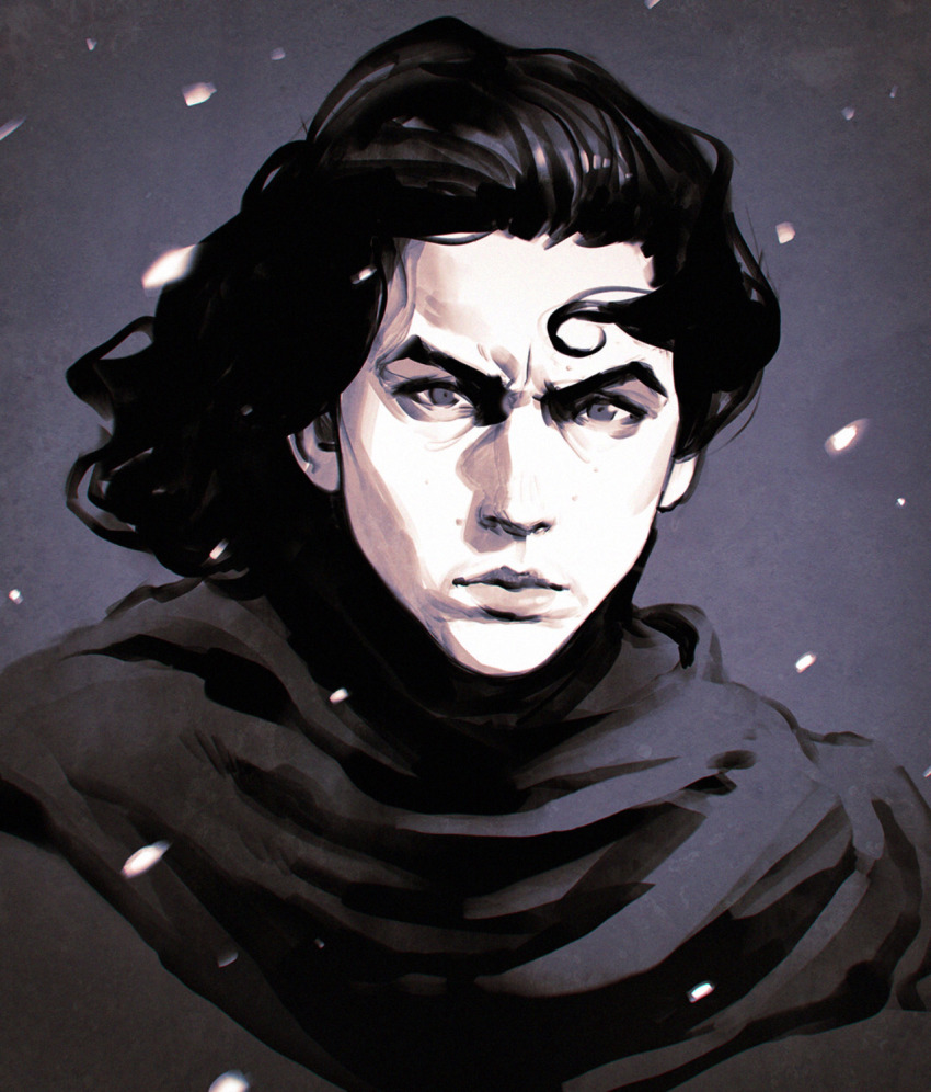 1boy bad_id bad_tumblr_id highres ilya_kuvshinov kylo_ren male_focus monochrome portrait solo spoilers star_wars star_wars:_the_force_awakens