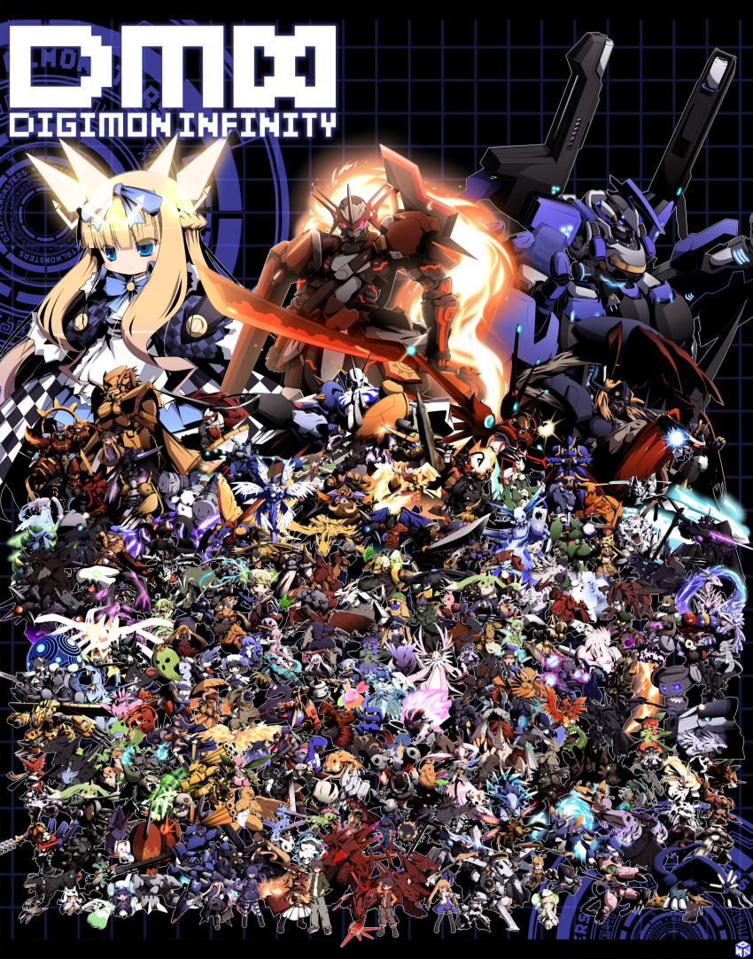 absurdres angel_boy angemon blonde_hair cho-hakkaimon diablomon digimon digimon_(creature) dobermon dog dorulumon dracumon fire galgomon highres looking_at_viewer mugendramon numemon omegamon original piyomon shinegreymon shoutmon_king_ver. skullgreymon susanoomon tentomon weregarurumon zekegreymon