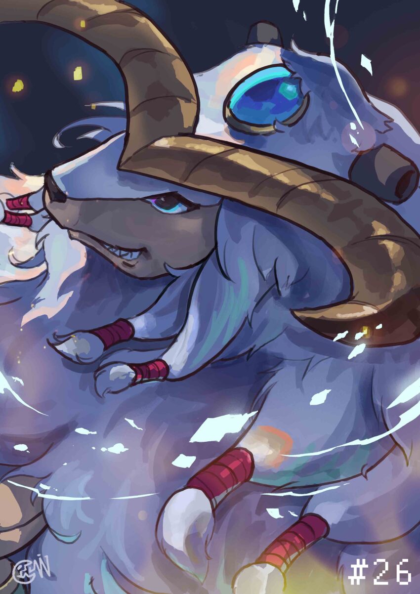 absurdres ancientmegatheriumon cannon digimon digimon_(creature) highres horns sharp_teeth teeth ten_legendary_warriors white_fur