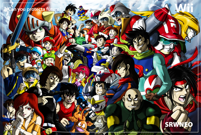 1970s_(style) 1980s_(style) 1990s_(style) 5girls 6+boys adeu_warsam amane_inaba angel_omachi annotated arara_milk asaoka_shinobu baba_lamune ball banpresto beads benkei_kuruma blaster_kid boss_(mazinger_z) character_request daichi_kakeru_(kanzen_shouri_daiteio) dog domon_kasshu dragon earrings eyebrows g_gundam genki_bakuhatsu_ganbaruger getter_robo ginga_senpuu_braiger great_mazinger gun gundam haou_taikei_ryuu_knight helmet hoshiyama_kouji houjou_shingo hyuuga_jin iwata_kiyohiko jewelry jin_hayato jushin_liger juushin_liger kabuto_kouji kakeru_inaba kanzen_shouri_daiteio ken_taiga kotarou_kirigakure lamune_(ng_knight_lamune_&amp;_40) lamune_(ngkl&amp;40) mach_windy machiko_valencia magnum_ace mazinger_(series) mazinger_z multiple_boys multiple_girls musashibo_benkei nagare_ryoma nekketsu_saikyo_go-saurer nekketsu_saikyou_go-saurer new_getter_robo ng_knight_lamune_&amp;_40 oldschool oozora_mai osekkaiser prayer_beads raijin-oh retro_artstyle ryuuzaki_rikiya sanada_kenta scarf sengoku_majin_goshogun shingo_hojo shippu!_iron_leaguer soccer_ball super_robot_wars super_robot_wars_neo sword tachibana_hiromi_(nekketsu_saikyo_go-saurer) telstar toei_animation toubei_kirigakure tsukishiro_asuka tsurugi_tetsuya weapon yousuke_kazamatsuri yumi_sayaka zettai_muteki_raijin-oh zettai_muteki_raijin-oo