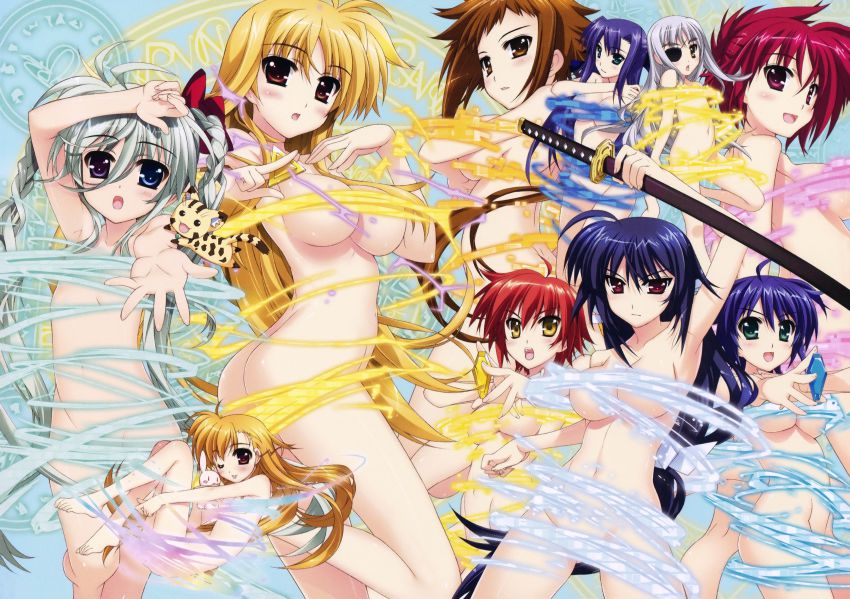 10s :p absurdres asteion bardiche_(nanoha) barefoot blonde_hair blue_eyes blush braid breasts brown_eyes brown_hair butt_crack censored cinque_(nanoha) convenient_censoring cover crystal dieci_(nanoha) einhard_stratos eyepatch fate_testarossa feet fujima_takuya ginga_nakajima green_eyes green_hair hair_ribbon henshin heterochromia highres jet_edge katana large_breasts long_hair lyrical_nanoha mach_caliber mahou_shoujo_lyrical_nanoha mahou_shoujo_lyrical_nanoha_vivid mikaya_chevelle nove_(nanoha) nude numbers_(nanoha) one_eye_closed purple_eyes purple_hair red_eyes red_hair ribbon sacred_heart scan short_hair silver_hair stuffed_animal stuffed_toy subaru_nakajima sword tongue tongue_out transformation twin_braids twintails vivio weapon wendi_(nanoha) wink yellow_eyes