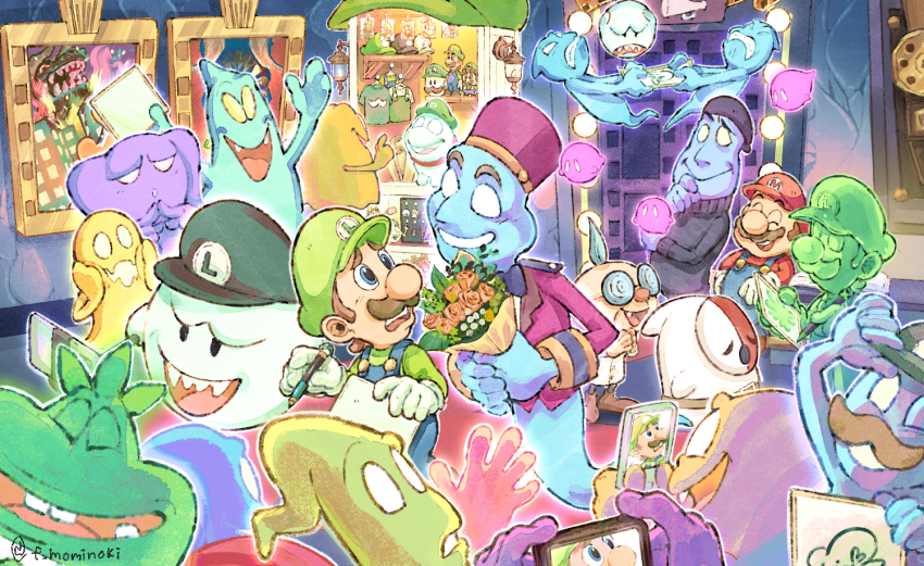 blue_overalls blue_twirler boo_(mario) boo_luigi bouquet brown_hair facial_hair flower flying_fish_(luigi&#039;s_mansion) fuyumaru_mominoki garbage_can_ghost ghost_guy_(luigi&#039;s_mansion) gold_ghost_(luigi&#039;s_mansion) gold_greenie goob_(luigi&#039;s_mansion) gooigi green_hat green_shirt hat in-universe_location lego_luigi luigi luigi&#039;s_mansion luigi&#039;s_mansion:_dark_moon luigi&#039;s_mansion_3 mario mario_(series) morty_(luigi&#039;s_mansion) multiple_boys mustache nintendo oozer_(luigi&#039;s_mansion) overalls polterpup professor_elvin_gadd purple_puncher red_hat red_shirt shirt shy_guy slinker_(luigi&#039;s_mansion) steward_(luigi&#039;s_mansion)