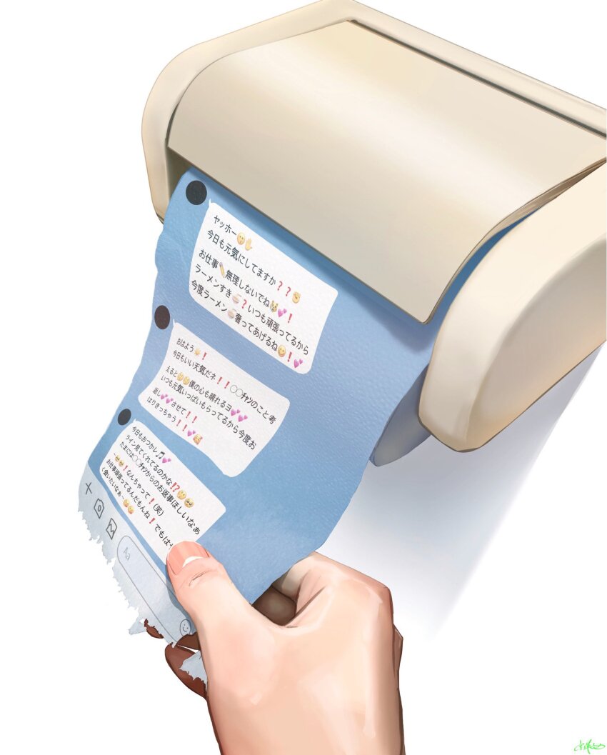 commentary_request fingernails highres holding line_(naver) original out_of_frame satire signature simple_background text_messaging toilet_paper translation_request utsusemi_rari white_background