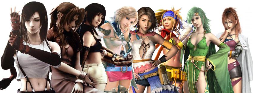 00s 1990s_(style) 3d 6+girls aerith_gainsborough ashelia_b&#039;nargin_dalmasca black_hair blonde_hair breasts brown_hair cowboy_shot crossover female_focus final_fantasy final_fantasy_iv final_fantasy_vii final_fantasy_x final_fantasy_x-2 final_fantasy_xii green_hair highres lineup multiple_girls navel official_art retro_artstyle rikku_(ff10) rydia_(ff4) shalua_rui silver_hair square_enix tifa_lockhart yuffie_kisaragi yuna