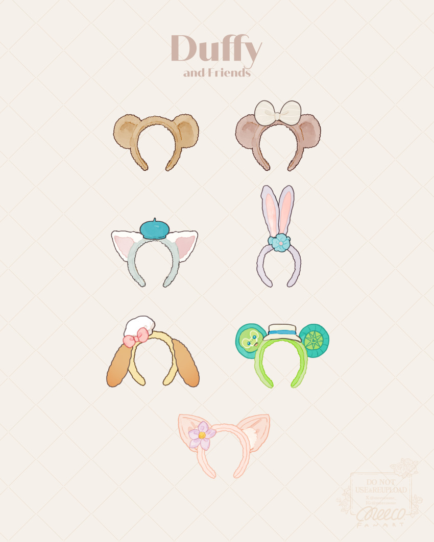 absurdres animal_ears bear_ears bow cat_ears character_name cookieann copyright_name dog_ears duffy_and_friends duffy_the_disney_bear fake_animal_ears flower gelatoni hair_flower hair_ornament highres linabell meecosme no_humans olu_mel rabbit_ears shelliemay stellalou