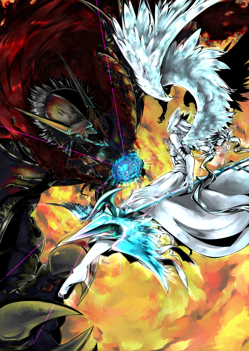 absurdres armor cape claws digimon digimon_(creature) goddess_(digimon_xros_wars) highres mask plutomon red_eyes staff wings
