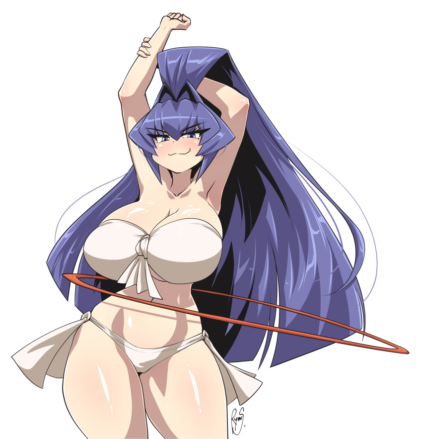 absurdres bad_source bikini breasts highres hoop huge_breasts hula_hoop mitsurugi_meiya muv-luv ryou_sakai smug swimsuit thick_thighs thighs transparent_background white_bikini