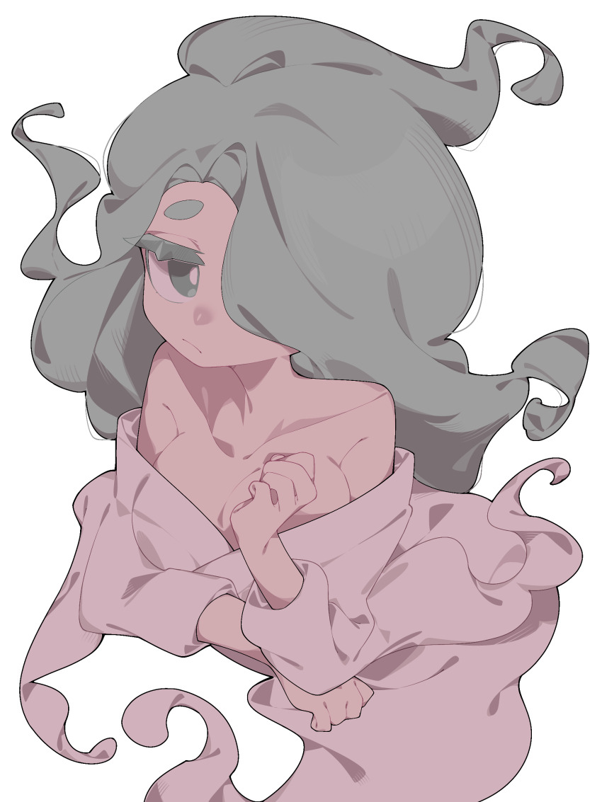 1girl absurdres aqua_eyes aqua_hair bare_shoulders blue_eyes blue_hair breasts cleavage colored_eyelashes colored_skin curled_fingers elbow_rest enraenra_(youkai_watch) eyelashes floating_clothes floating_hair ghost ghost_tail hair_over_one_eye hand_up highres japanese_clothes kimono kutsushita_(socks_3_17) light_frown long_hair long_sleeves looking_at_viewer medium_breasts monster_girl off_shoulder pale_skin simple_background smoke solo thick_eyelashes youkai_(youkai_watch) youkai_watch youkai_watch_2