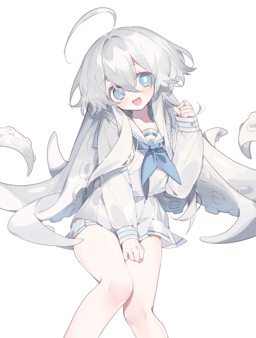 1girl absurdres asphyxia17 blue_eyes highres octopus original school_uniform serafuku solo white_hair
