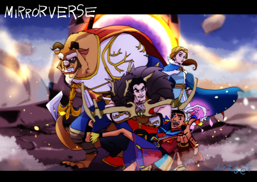 beast_(disney) beauty_and_the_beast_(disney) belle_(disney) disney disney_mirrorverse gaston kuzco the_emperor&#039;s_new_groove