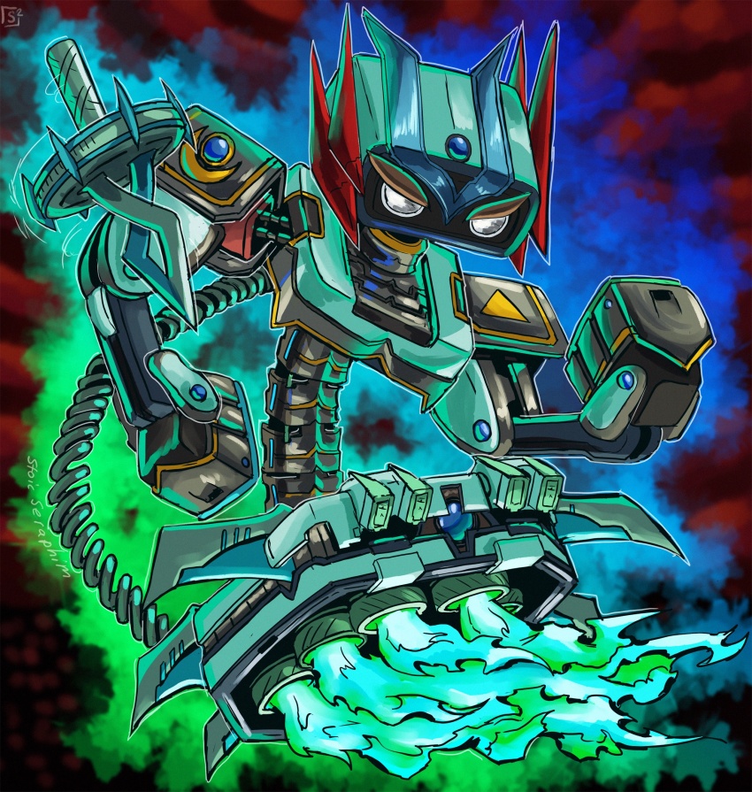 alternate_color alternate_eye_color alternate_weapon angry armor aura blue_gemstone clenched_hands corruption crescent crossover dark_persona double_helix facial_tattoo family_computer_robot fierce_deity fire flying gem hal_laboratory highres looking_to_the_side nintendo no_pupils pauldrons possessed possession robot shoulder_armor spinning_top stoic_seraphim super_smash_bros. tattoo the_legend_of_zelda the_legend_of_zelda:_majora&#039;s_mask thrusters triangle weapon white_eyes