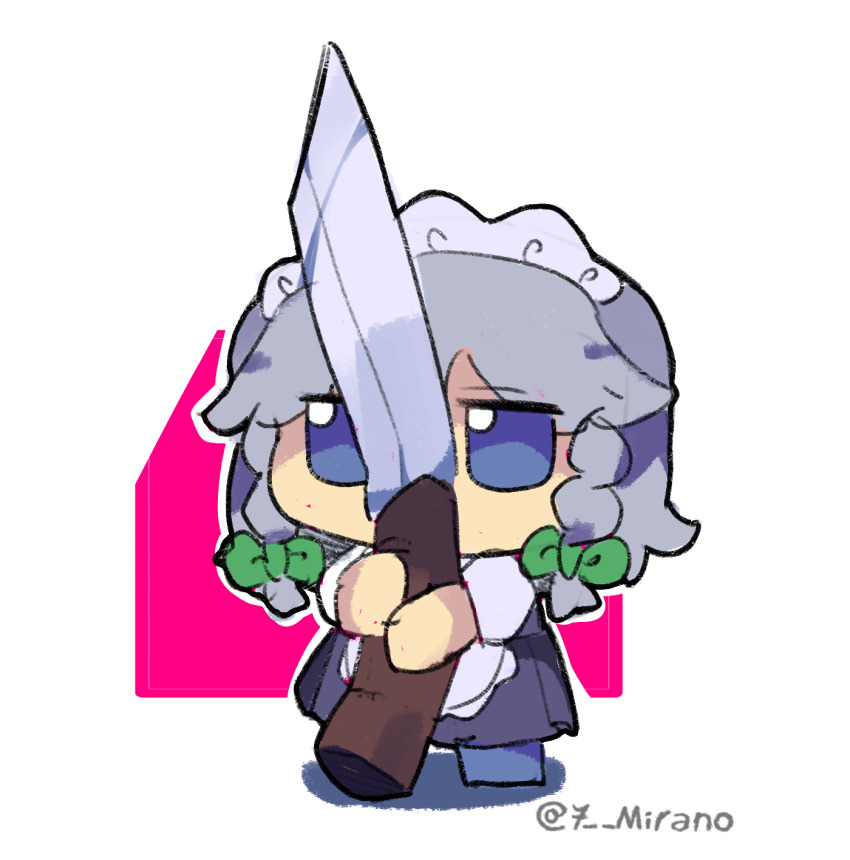 7-mirano bow fumo_(doll) grey_hair hair_bow highres izayoi_sakuya knife maid touhou