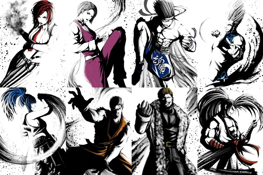 3girls ass belt black_eyes black_hair blade43883059 blonde_hair blue_eyes blue_hair bow bowtie breasts camouflage camouflage_pants coat curvy dougi formal_clothes from_behind gloves haohmaru higashi_joe highres huge_ass joe_higashi karate_gi king_(snk) large_breasts leather leather_gloves leg_up legs_up leona_heidern long_hair long_sleeves looking_at_viewer looking_back medium_breasts medium_hair multiple_girls nikaidou_benimaru pants ponytail red_hair ryou_sakazaki sakazaki_ryo samurai_spirits shirt shoes short_hair shorts sideboob suit suspenders tank_top the_king_of_fighters thick_lips thick_thighs thighs tuxedo vanessa_(kof) white_shirt wide_hips yamazaki_ryuuji yukit