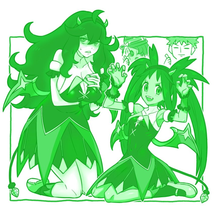2boys 2girls :d @_@ ahoge allister_(fall_2022)_(pokemon) allister_(pokemon) alternate_breast_size armlet blush breasts brock_(pokemon) claw_pose cleavage commentary_request cosplay covered_navel curly_hair dress fake_horns hairband hands_up hex_maniac_(pokemon) highres horns iris_(fall_2022)_(pokemon) iris_(pokemon) iris_(pokemon)_(cosplay) jewelry kenchi kneeling knees long_hair looking_at_viewer monochrome multiple_boys multiple_girls nintendo official_alternate_costume open_mouth pokemon pokemon_masters_ex pokemon_rgby pokemon_xy shoes sitting smile socks sweatdrop teeth thumbs_up triangle_mouth upper_teeth_only