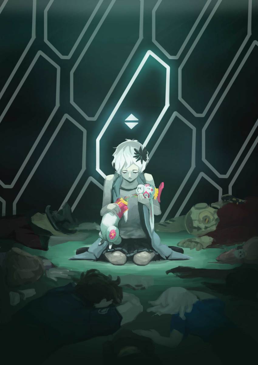 4boys 4girls absurdres alice_(kyokugen_dasshutsu) black_footwear black_hair black_skirt broken brown_hair death dio_(kyokugen_dasshutsu) hair_ornament highres k_(kyokugen_dasshutsu) kyokugen_dasshutsu kyokugen_dasshutsu_adv:_zennin_shibou_desu luna_(kyokugen_dasshutsu) lying multiple_boys multiple_girls on_stomach phi_(kyokugen_dasshutsu) quark_(kyokugen_dasshutsu) shoes sigma_(kyokugen_dasshutsu) sitting skirt skull_hair_ornament tenmyouji_(kyokugen_dasshutsu) trexia white_hair yotsuba_(kyokugen_dasshutsu) zero_iii