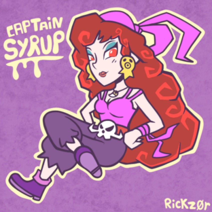 arettes bandana captain_syrup highres lips make makeup nintendo pants pirate red_eyes red_hair shoes tagme wario_land wario_land:_shake_it!
