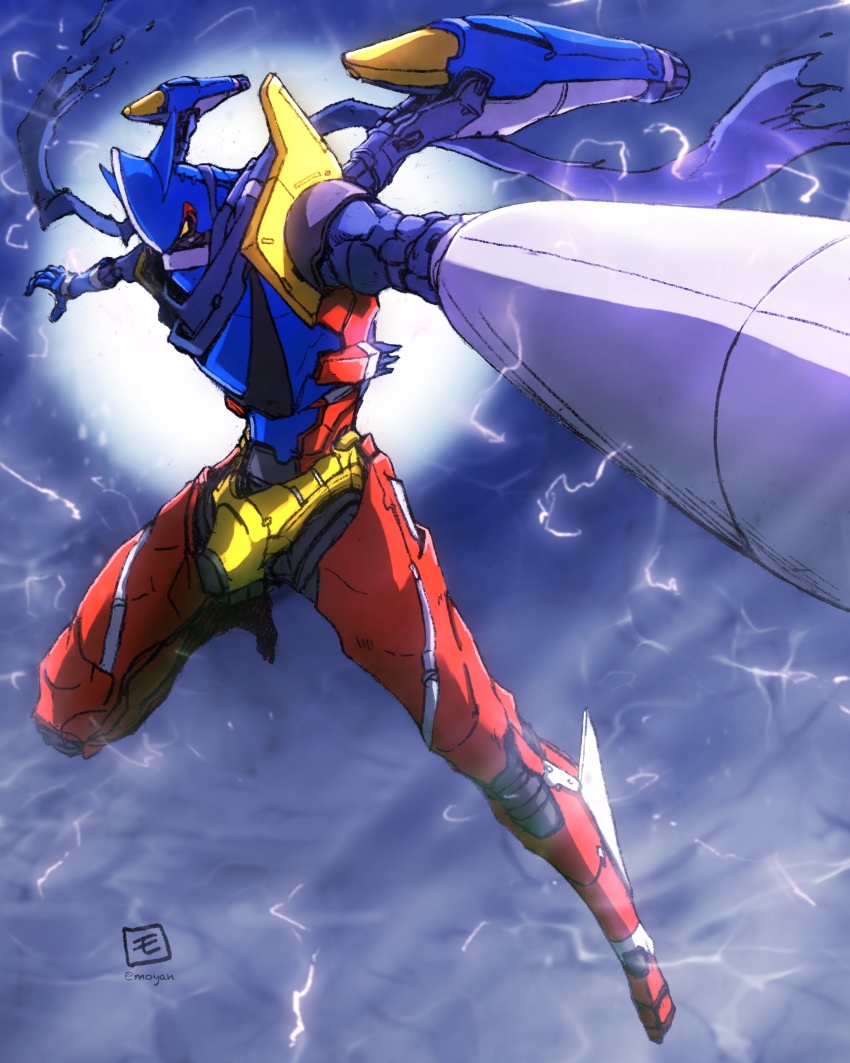 absurdres drill getter_liger getter_robo getter_robo_g highres mecha mecha_focus moyan no_humans pointing pointing_at_viewer robot signature solo super_robot twitter_username yellow_eyes