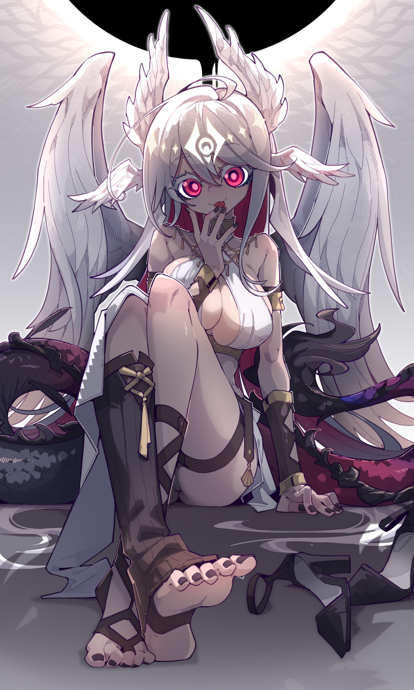 1girl absurdres breasts head_wings highres imazawa long_hair nail_polish original solo wings