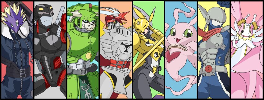 absurdres beelzebumon cherubimon cherubimon_(virtue) cyborg digimon digimon_(creature) digimon_tamers digital_hazard dukemon hiandromon highres horns justimon looking_at_viewer marinangemon saintgalgomon sakuyamon