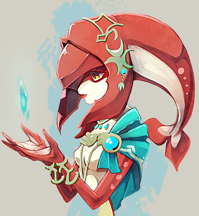 1girl colored_skin fins fish_girl gills head_tail highres mipha monster_girl multicolored_skin nintendo no_eyebrows red_skin solo the_legend_of_zelda the_legend_of_zelda:_breath_of_the_wild yachimata_1205 zora
