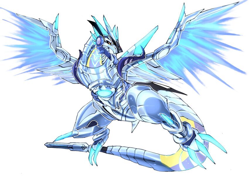 digimon dragon fusion highres metallicdramon miraidon nintendo pokemon simple_background tail white_background wings