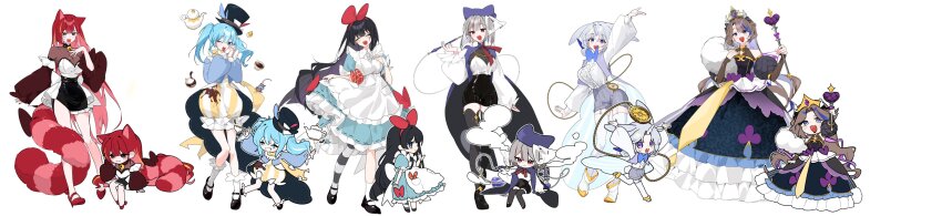 6+girls :3 :d absurdres airi_kanna akane_lize alice&#039;s_adventures_in_wonderland alice_(alice_in_wonderland) alice_(alice_in_wonderland)_(cosplay) animal_ear_headwear animal_ears apron arahashi_tabi arm_at_side arm_up arms_up asymmetrical_legwear ayatsuno_yuni bare_shoulders bell black_dress black_footwear black_hair black_hat black_nails black_shorts black_skirt blonde_hair blue_bow blue_bowtie blue_dress blue_eyes blue_hair blue_jacket blush bob_cut boots bow bow_hairband bowtie braid breasts brown_hair brown_ribbon brown_sleeves bubble_skirt cape cape_clasp cat_ears caterpillar_(alice_in_wonderland) caterpillar_(alice_in_wonderland)_(cosplay) center_frills chain cheshire_cat_(alice_in_wonderland) cheshire_cat_(alice_in_wonderland)_(cosplay) cleavage closed_eyes closed_mouth collared_dress colored_inner_hair comedic_sweatdrop cosplay covered_collarbone cross-shaped_pupils crown cup curtained_hair dandandanholo deformed detached_sleeves double-parted_bangs dress earrings eastern_dragon_horns fake_animal_ears fang fingernails floating floating_earrings floating_hair floating_object floral_print floral_print_dress food-themed_clothes frilled_apron frilled_sleeves frills full_body garter_straps gem gold_chain gold_crown grey_eyes grey_hair grey_pantyhose grey_shorts grey_thighhighs grin hair_bow hairband hand_on_own_chest hand_up hat hat_feather hat_ribbon head_tilt heart high-waist_shorts high_heels highres holding holding_cup holding_scepter hookah hoop_skirt horns in_pocket interlocked_fingers invisible_chair jacket jewelry jingle_bell kneehighs knees_together_feet_apart korean_commentary large_breasts leg_up long_dress long_fingernails long_hair long_image long_sleeves looking_at_viewer mad_hatter_(alice_in_wonderland) mad_hatter_(alice_in_wonderland)_(cosplay) mary_janes medium_breasts miniskirt mismatched_legwear mouse_(animal) multicolored_dress multicolored_hair multiple_girls nail_polish neck_bell neck_ribbon neneko_mashiro one_eye_closed open_mouth outline outstretched_arm overskirt own_hands_together pantyhose parted_bangs petticoat pink_hair pocket_watch print_dress puffy_long_sleeves puffy_short_sleeves puffy_sleeves pumps purple_cape purple_dress purple_eyes purple_gemstone purple_hair purple_hat purple_vest queen_of_hearts_(alice_in_wonderland) queen_of_hearts_(alice_in_wonderland)_(cosplay) rabbit_ears rabbit_tail raised_eyebrow raised_eyebrows red_bow red_eyes red_footwear red_hair red_hairband red_ribbon red_sleeves ribbon round_teeth running scarf scepter see-through_cleavage see-through_clothes see-through_shirt shirayuki_hina shirt shirt_tucked_in shoes short_hair short_sleeves shorts side_braid sidelocks simple_background single_braid single_earring single_horn single_leg_pantyhose single_sock sitting skin_fang skirt skirt_hold sleeve_pushed_up smile smoke socks stained_clothes standing standing_on_one_leg stellive streaked_hair striped_clothes striped_pantyhose striped_skirt symbol-shaped_pupils tail tail_around_own_leg tail_bow tail_ornament tea teacup teapot teeth thick_eyelashes thighhighs tilted_headwear top_hat turning_head twintails two-sided_fabric two-sided_vest two-tone_skirt uneven_legwear unicorn_horn upper_teeth_only vertical-striped_clothes vertical-striped_skirt very_long_hair vest virtual_youtuber watch wavy_mouth white_apron white_background white_bow white_bustier white_footwear white_garter_straps white_hair white_outline white_pantyhose white_rabbit_(alice_in_wonderland) white_rabbit_(alice_in_wonderland)_(cosplay) white_shirt white_skirt white_sleeves white_socks white_thighhighs wide_image wrist_bow yellow_scarf yellow_skirt