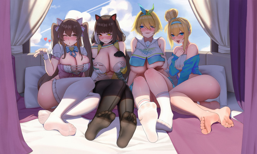 4girls absurdres animal_ear_fluff animal_ears barefoot black_thighhighs blonde_hair blue_eyes breasts brown_eyes fake_animal_ears feet girls&#039;_frontline heterochromia highres k2_(girls&#039;_frontline) large_breasts legs little_bit_(544633426) looking_at_viewer multiple_girls nikketa_(girls&#039;_frontline_2) open_mouth panties red_eyes ro635_(girls&#039;_frontline) robella_(girls&#039;_frontline_2) short_hair soles suomi_(girls&#039;_frontline) suomi_(girls&#039;_frontline_2) suomi_(midsummer_pixie)_(girls&#039;_frontline) thighhighs toes twintails underwear vsk-94_(girls&#039;_frontline) white_panties yellow_eyes yoohee_(girls&#039;_frontline_2) yoohee_(miracle_sweetheart)_(girls&#039;_frontline_2)