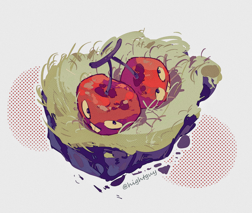buck_teeth cherry_bomb_(plants_vs_zombies) grass highres hightguy looking_at_viewer no_humans plant plants_vs_zombies soil teeth