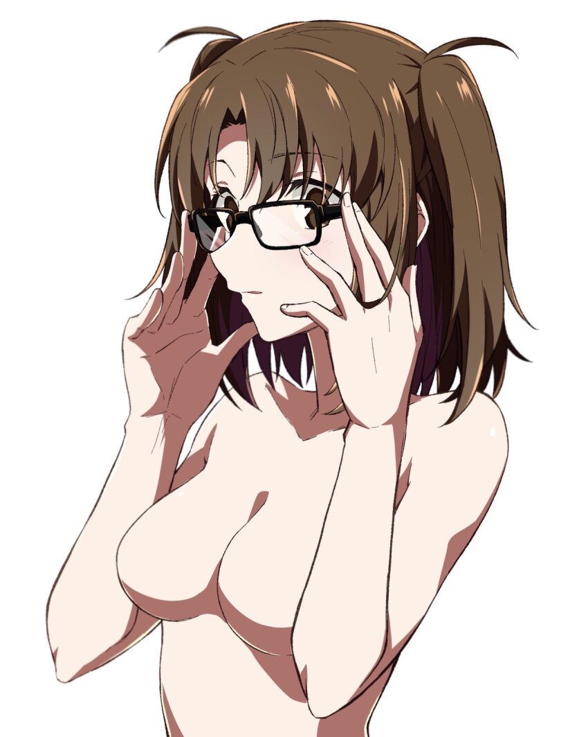 1girl azami_masurao breasts glasses highres medium_breasts no_nipples nude tsukihime twintails yumizuka_satsuki