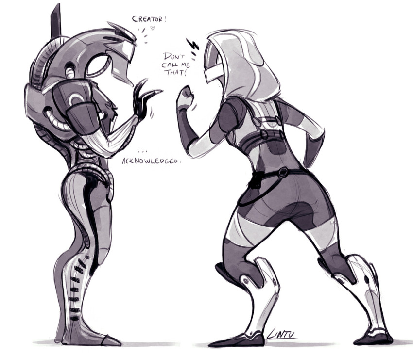 1girl arguing english_text geth joints legion_(mass_effect) lintufriikki mass_effect_(series) mechanical_arms quarian robot robot_joints tali&#039;zorah tumblr tumblr_username