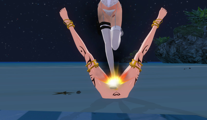 beach beaten blonde_hair body_markings breasts defeated_villainess exhibitionism flying_kick green_eyes groin_attack helpless imminent_attack imminent_death incoming_attack instant_loss kicking large_breasts long_hair original pink_eyes pink_hair pubic_hair public_indecency ruined_pussy ryona sagging_breasts sexual_demon_tattoo stuck_in_sand