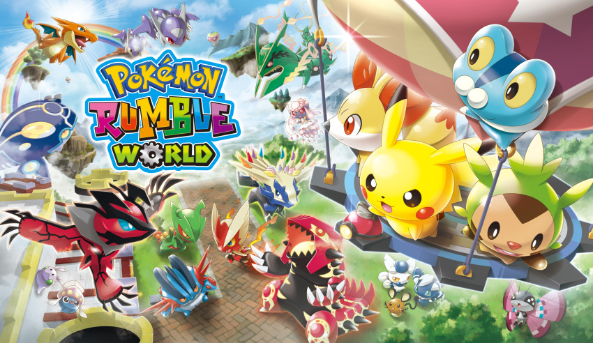 absurdres aircraft antlers black_sclera black_teeth blaziken blue_eyes blue_sky charizard chespin chibi claws closed_mouth cloud colored_sclera colored_teeth copyright_logo copyright_name day dedenne diancie dragon dress fennekin fire flame-tipped_tail floating floating_island flying froakie gem gen_1_pokemon gen_3_pokemon gen_6_pokemon goomy grass groudon highres horns hot_air_balloon inkay key_visual kyogre latias latios legendary_pokemon mega_blaziken mega_charizard_y mega_diancie mega_latias mega_latios mega_pokemon mega_rayquaza mega_sceptile mega_swampert meowstic meowstic_(female) meowstic_(male) mythical_pokemon nintendo no_humans official_art open_mouth orange_eyes pikachu pink_gemstone pokemon pokemon_(creature) pokemon_focus pokemon_rumble pokemon_rumble_world primal_groudon primal_kyogre promotional_art rainbow rayquaza red_eyes saitou_kouki sceptile sharp_teeth sky spikes starter_pokemon_trio swampert tail teeth third-party_source tongue tree vivillon vivillon_(meadow) white_dress xerneas yellow_eyes yellow_sclera yveltal