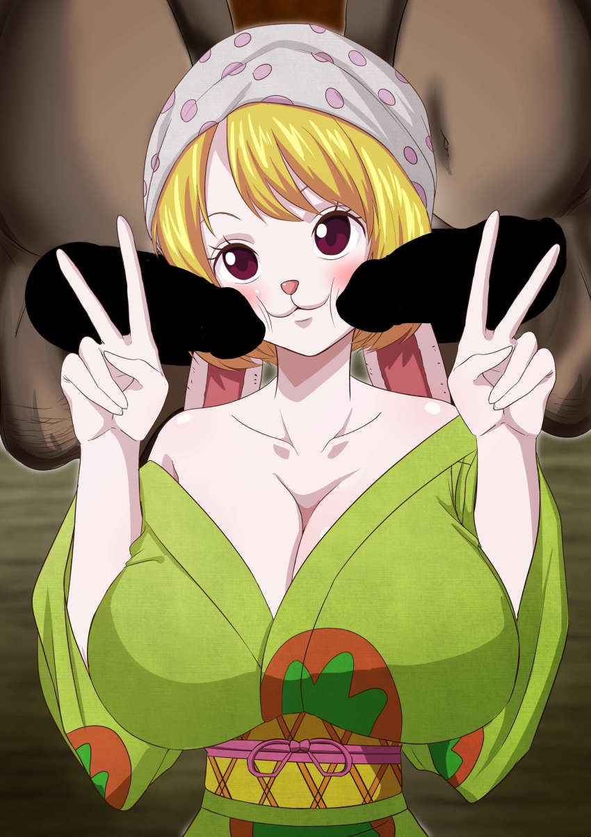 2boys absurdres blonde_hair breasts carrot_(one_piece) furry highres large_breasts multiple_boys one_piece penis short_hair