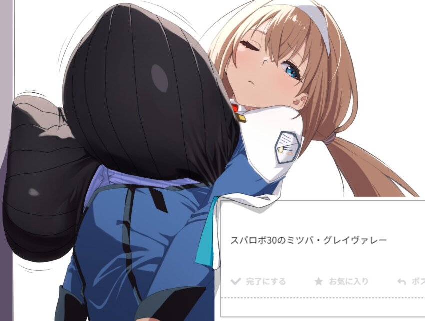 1girl ahonoko blue_eyes breasts large_breasts mitsuba_greyvalley one_eye_closed solo super_robot_wars super_robot_wars_30