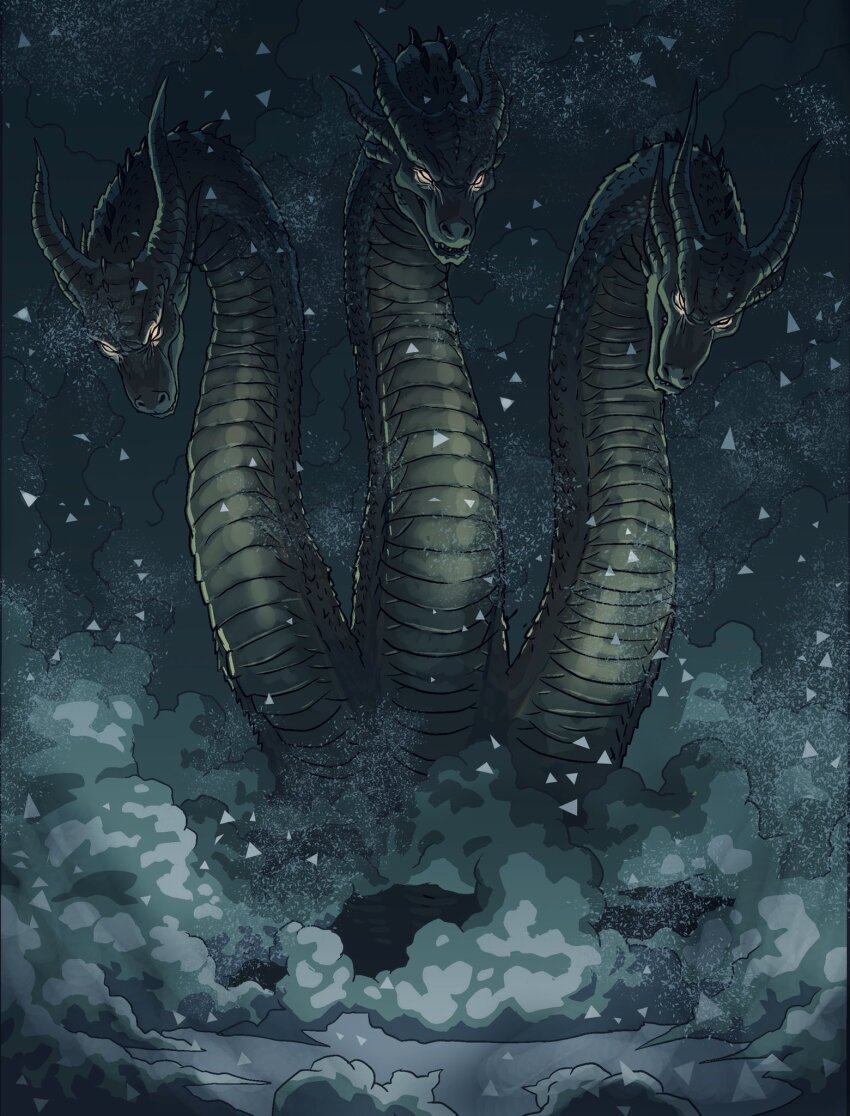 alex_alcanter alien cloud cloudy_sky dragon giant giant_monster godzilla:_king_of_the_monsters godzilla_(series) highres horns hydra ice kaiju king_ghidorah legendary_pictures monster monsterverse multiple_heads night no_humans overcast red_eyes sky snow space_monster steam storm toho